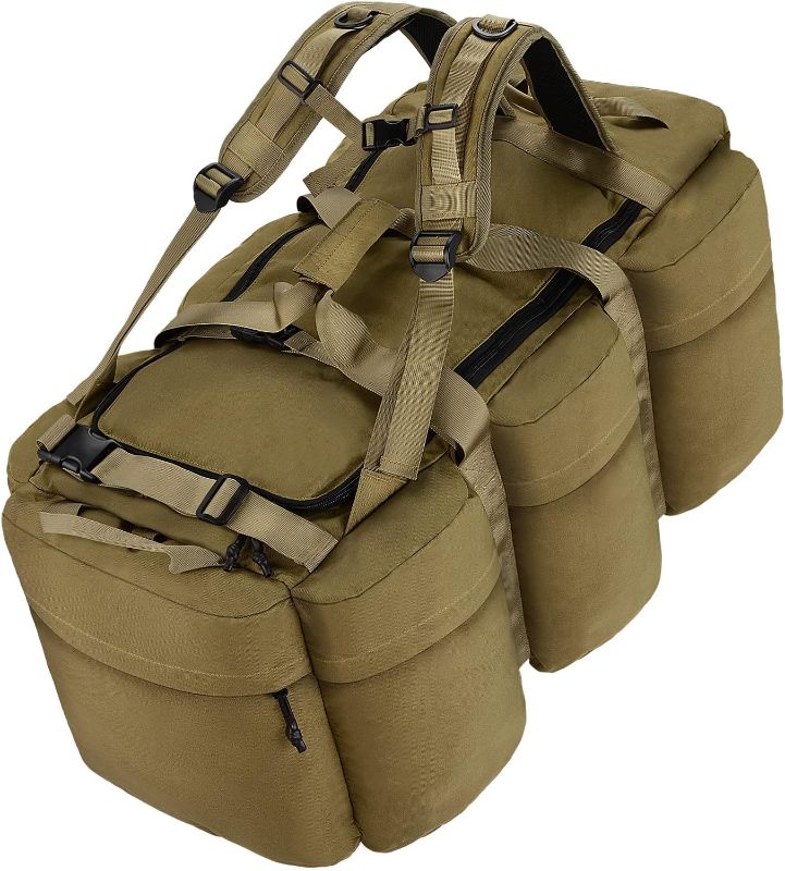 Photo 1 of 105L Military Tactical Duffle Bag For Men, Extra Large Army Duffle Bag Heavy Duty Deployment Bag, Military Duffel Bag Backpack Outdoor Gear (tan)
