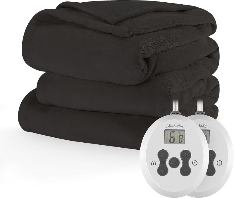 Photo 1 of Sunbeam Royal Posh Velvet Heated Electric Blanket Queen Size, 90" x 84", 12 Heat Settings, 12-Hour Selectable Auto Shut-Off, Fast Heating, Machine Washable, Warm and Cozy, Night Fog Night Fog Queen