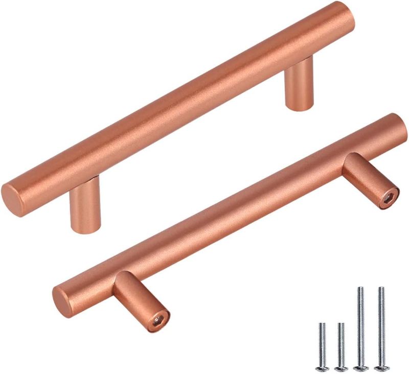 Photo 1 of 15 Pack |4" Cabinet Handles Copper Drawer Pulls Rose Gold Kitchen Furniture Hardware,Stainless Steel Cabinet Dresser Pull Drawer Handle Modern T Bar,Hole Centers:102mm,Diameter:12 mm
