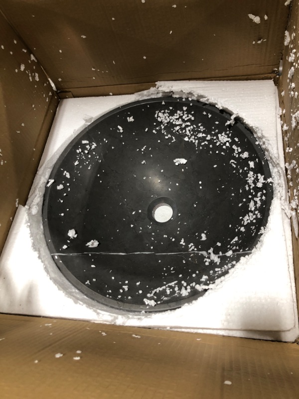 Photo 2 of Pietra Grey Stone Bathroom Sink Solid Black Round Shape Vessel Bowl(Stone, Pietra Grey)