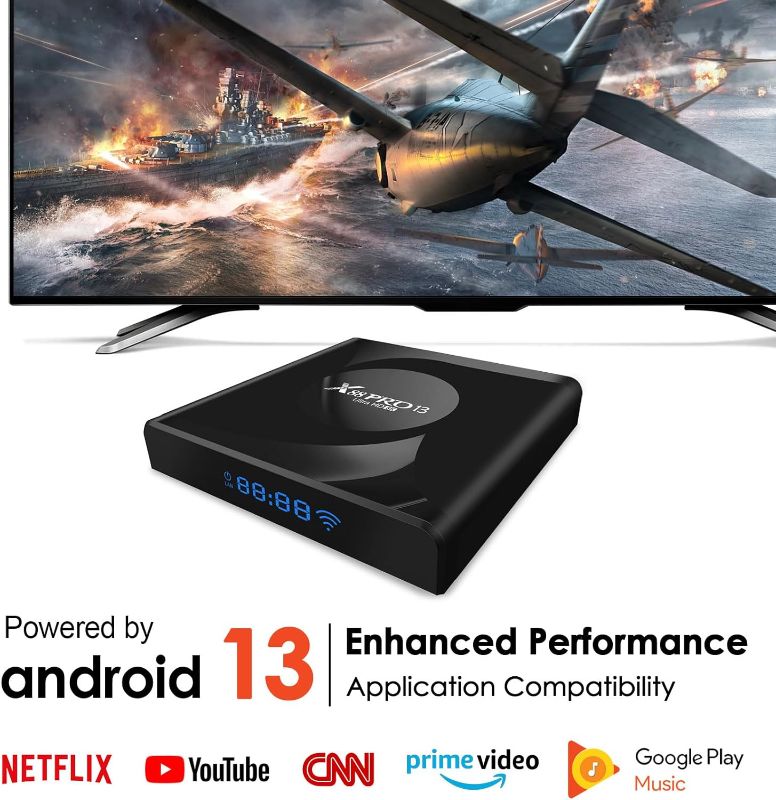 Photo 1 of Android TV Box, TV Box Android 13.0 OS Quadcore 64bit WiFi6 Dual-WiFi Ethernet Bluetooth HDR10+ USB3.0 8K HD 3D 4GB RAM 32GB ROM Android Box for Smart TV
