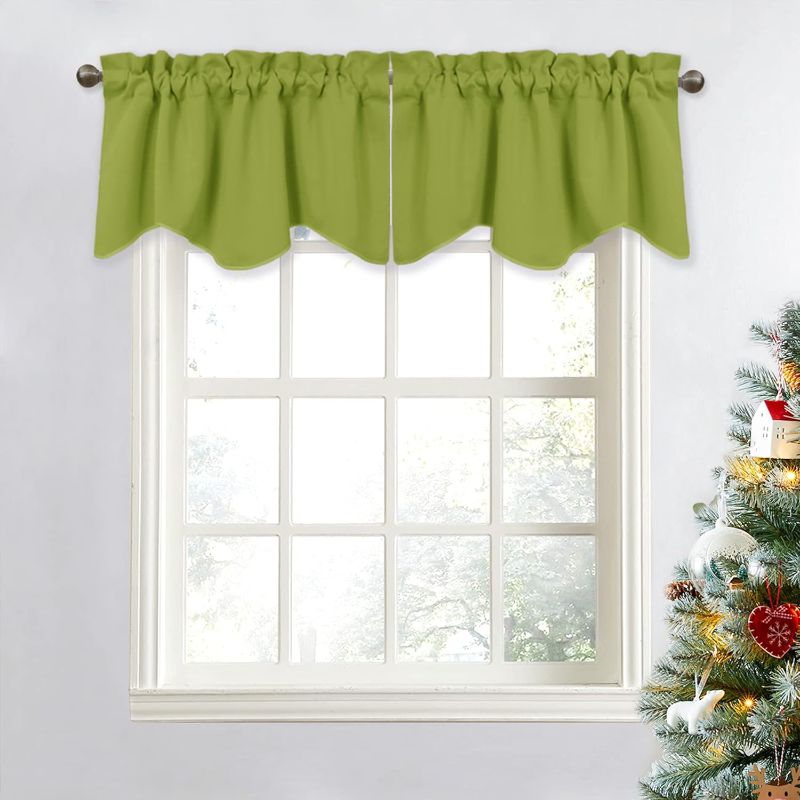 Photo 1 of NICETOWN Curtain Valance for Home Decor - Kitchen/Living Room/Bedroom Short Small Curtain Window Treatment 52 inches by 18 inches Scalloped Valance Tier for Christmas (Green, 1 Panel)
