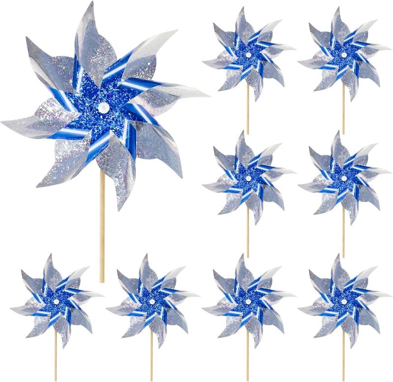 Photo 1 of 10 Pack Reflective Pinwheels for Yard and Garden, Wind Spinners Outdoor Bird Scare Devices, Sparkly Windmills for Garden Decor Scare Birds Away Garden Wind Spinners for Outside Patio Garden
