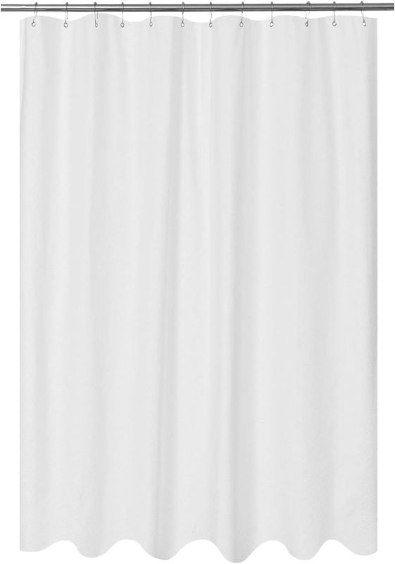 Photo 1 of Mrs Awesome Embossed Microfiber Fabric Long Shower Curtain Liner 78 inches Length, Washable and Water Repellent, White
