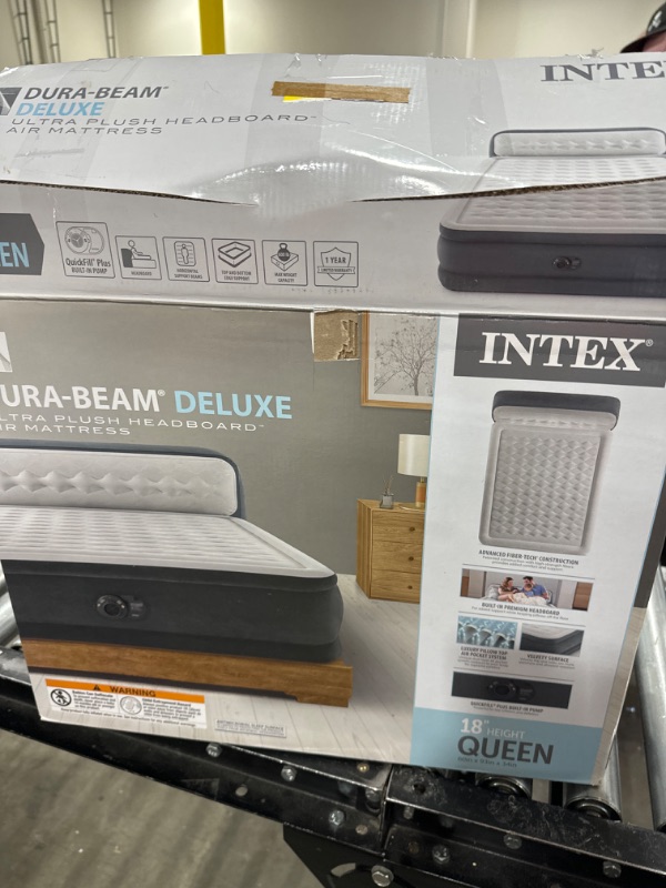 Photo 3 of Intex Dura-Beam Deluxe 18 Inch Queen-Sized Air Mattress Comforting Bed with Built-in Electric Pump and Ultra Plush Supportive Headboard