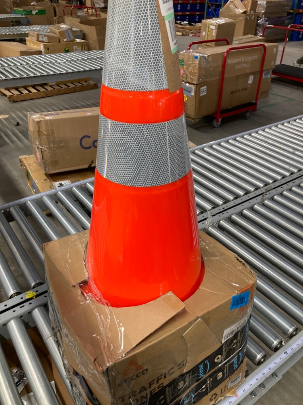 Photo 2 of (8 Pack) GECCO ™ 28 Inch 7 Lb Traffic Cones [PRO-Grade US Type] Heavy Tall Orange Caution Road Safety Cone Set for School Parking, Car Driving Training, Construction, Home - PVC Plastic & Black Base