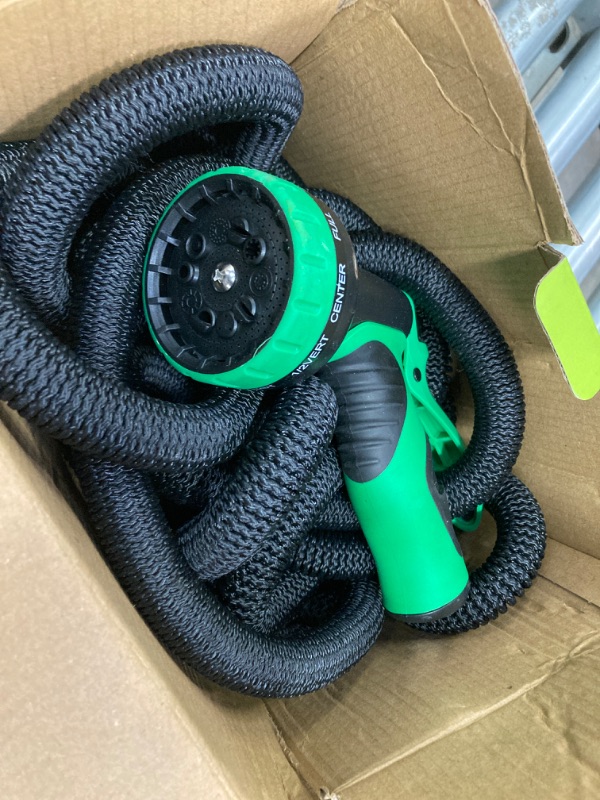 Photo 2 of 100 ft Expandable Garden Hose with 10 Function Nozzle Sprayer, Lightweight Flexible Water Hose with Durable Collapsible Latex Core & Solid Brass Fittings, 100ft Retractable Stretch Hose, Black