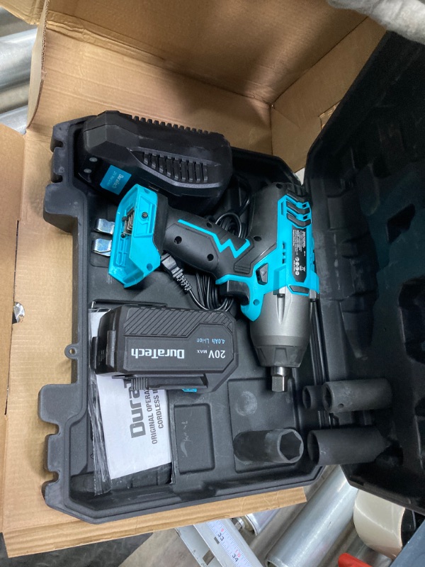 Photo 3 of ***FOR PARTS, DOES NOT WORK, NO RETURNS*** DURATECH Cordless Impact Wrench - Gifts for Dad, 20V Impact Gun, 1/2'' Drive, 330 Ft/lbs Max Torque, with 4 Impact Sockets, 4.0Ah Large Capacity Battery and Fast Charger Included, Great Gifts