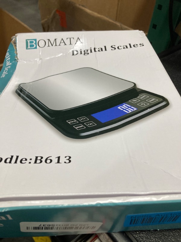 Photo 2 of BOMATA Large Kitchen Scale with 0.1g/0.001oz High Precision, 5kg/11lb Bakery Scale with% Percentage Function, USB Rechargeable, Full-View Angle LCD with Backlight, Stainless Steel Pan