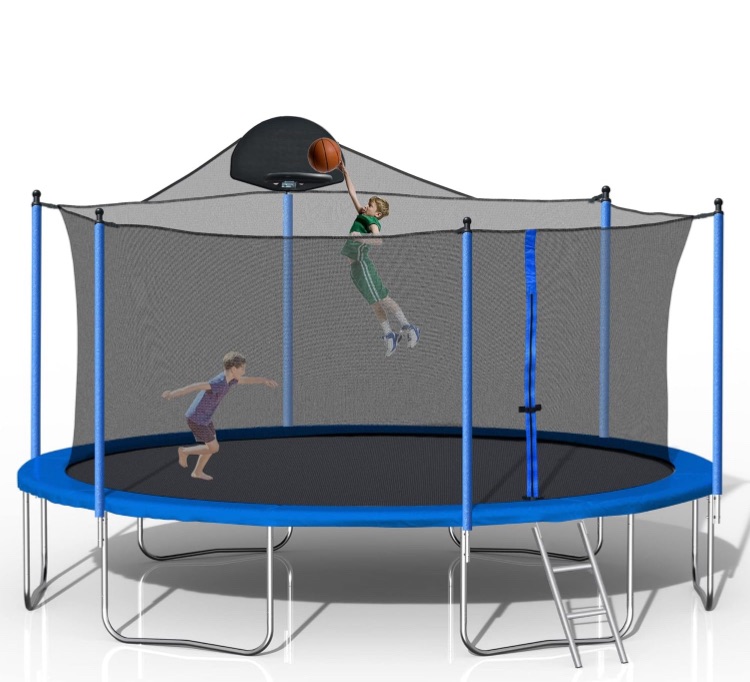 Photo 1 of 1000 LBS 14FT Outdoor Trampoline with Basketball Hoop & Safety Enclosure Net -ASTM Approved, Backyard Trampoline, 