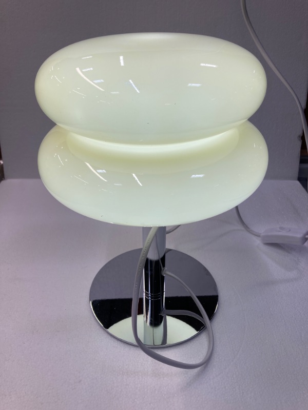 Photo 2 of Glass Bedside Table Lamp for Bedroom, Mid Century Modern Mushroom Lamp, Retro Egg Tart Lamp (Creamy Yellow)