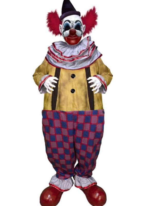 Photo 1 of Haunted Hill Farm Motion-Activated Startling Arms Clown by Tekky, Talking Scare Prop Halloween Animatronic for Indoor or Covered Outdoor Creepy Halloween Decorations, Plug-in or Battery Operated