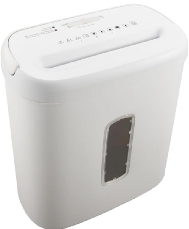 Photo 1 of 8-Sheet Cross-Cut Paper and Credit Card Shredder - White, High Security P-4, Compact 3.7-Gallon Bin, Auto Shut-Off, Shreds Staples and Small Paper Clips