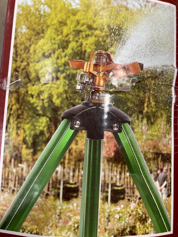 Photo 1 of Biswing Impact Sprinkler Head on Tripod Base, Heavy Duty Lawn Sprinkler, 360 Degree Large Area Irrigation, Brass Sprinkler Nozzle & Solid Alloy Metal Extension Legs Flip Locks, 1 Pack