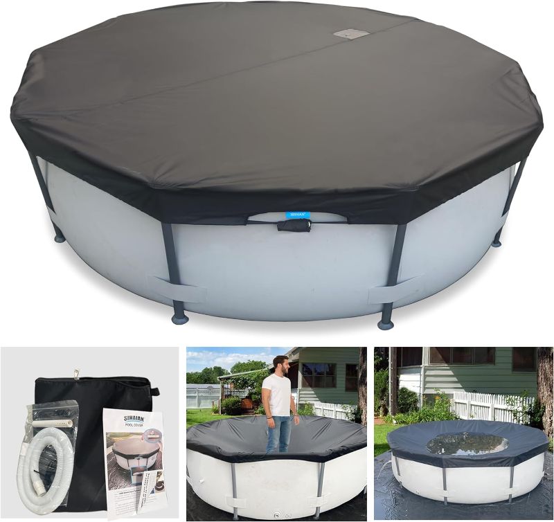 Photo 1 of 14 Ft Pool Cover with Automatic Drain Above Ground Pool Cover, Easy Installation Round Pool Cover Protector, Round Hot Tub Cover Ideal for hydrophilic and Dustproof Winter Pool Cover