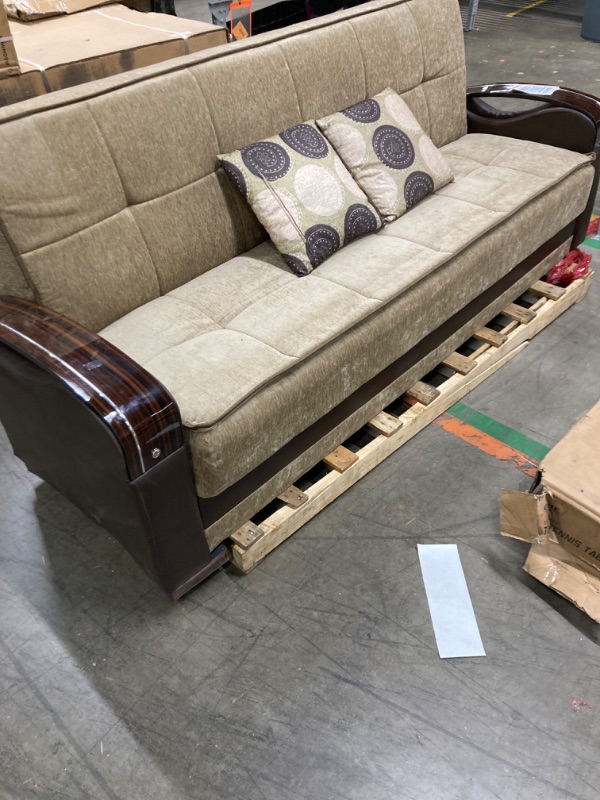 Photo 5 of ***see notes***Beyan Signature Empire Furniture USA LS-Rochester Rochester Collection Convertible Sofa Bed with Storage Space Includes 2 Pillows, Brown **leg missing 