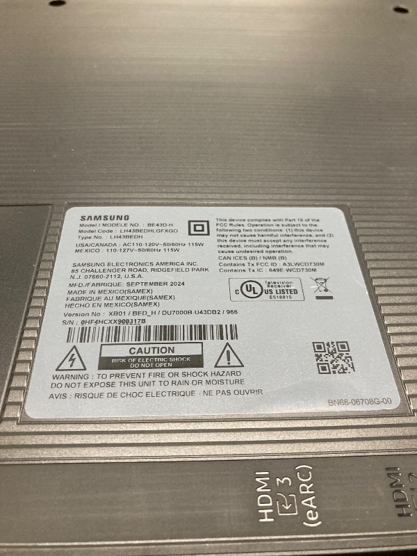 Photo 2 of ***MISSING POWER CORD AND REMOTE*** SAMSUNG 43-Inch Class Crystal UHD 4K Bed-H Series HDR Business Pro TV w/ 3-Sided Bezel-Less Slim Design, Use for Digital Signage Displays, Commercial TV, Alexa Built-in (LH43BEDHLG, 2024 Model)