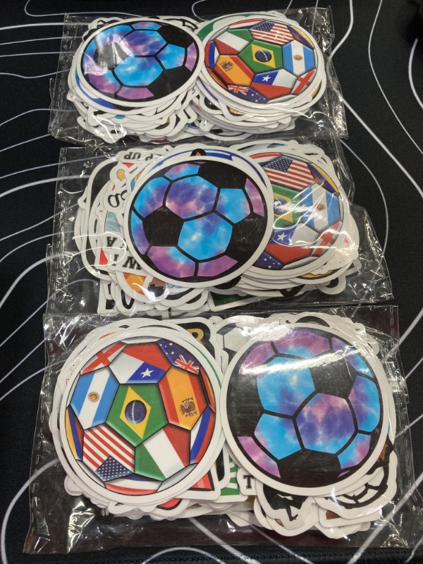 Photo 2 of **3 Pack** 100 Soccer Stickers for Kids Adults Waterproof Vinyl Sports Stickers Soccer Stickers for Water Bottles Laptop Luggage Suitcases Gift Label Tag Stickers Soccer Goodie Bag Favors Party Supplies