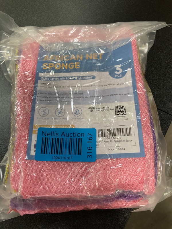 Photo 1 of **3 Pack** Metene 3 Pieces African Exfoliating Net, Colorful African Net Cloth, Long African Net Sponge Body Scrubber for Use in Shower, Bath Shower Wash Cloth for Skin Smoother Daily Use (Pink,Purple,Yellow) 1 Count (Pack of 3) Pink,Purple,Yellow
