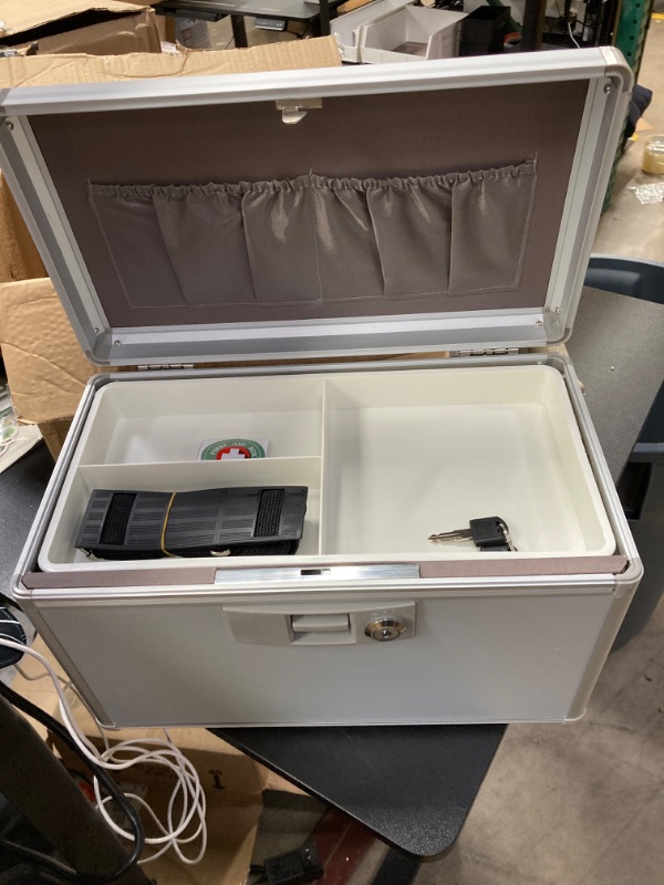 Photo 1 of KYODOLED Locking Key Medicine Box,First Aid Key Safe Box with Lock,Key Medication Storage Lock Box for Drugs Use, 12.2'' x 7.8'' x 8.2'' White White Medium