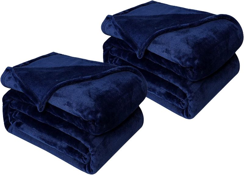 Photo 1 of 2 Pack Navy blue  and Gray Throw Blanket Fleece Throw Blanket for Couch Sofa, Super Soft and Warm Blankets, Plush, Lightweight, Cozy