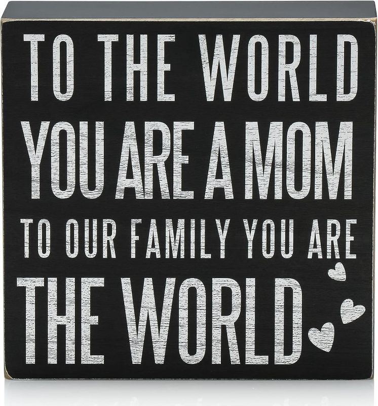 Photo 1 of *** COLOR VARIES *** Birthday Gifts for Mom, Christmas Gift for Mother 6x6 Wood Box Sign “To the World You Are a Mom, But to Our Family You Are the World” Rustic Home Décor – Mother’s Day Gifts from Son, Daughter