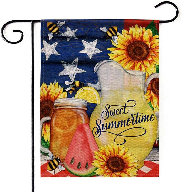 Photo 1 of *** BUNDLE OF 2 *** Summer Time Outdoor Garden Flag - 12“×18” Double-Sided Decorative House Welcome Burlap Flag,Garden Banner for home Outdoor Decoration (Not Include a Flag Pole