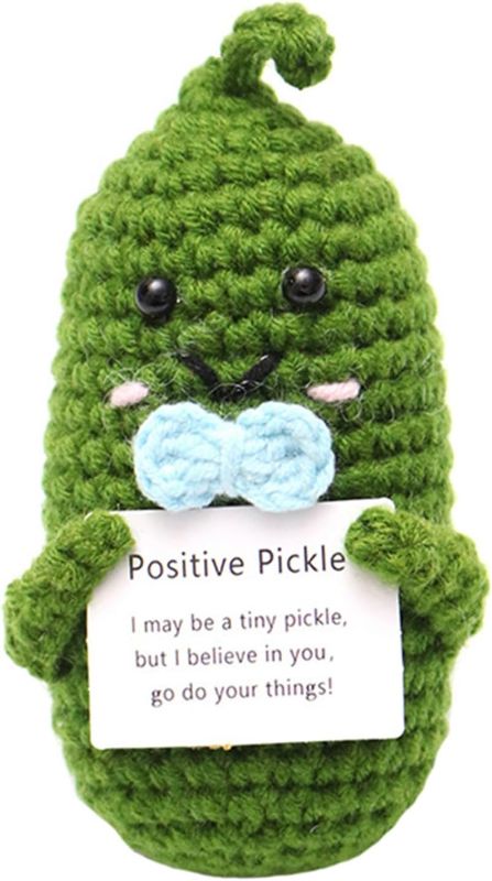 Photo 1 of *** BUNDLE OF 2 *** Mini Funny Knitted Positive Pickle, 3 inch Cute Positive Potato Crochet Doll with Positive Card Cheer Up Gifts for Party Office Decorations
