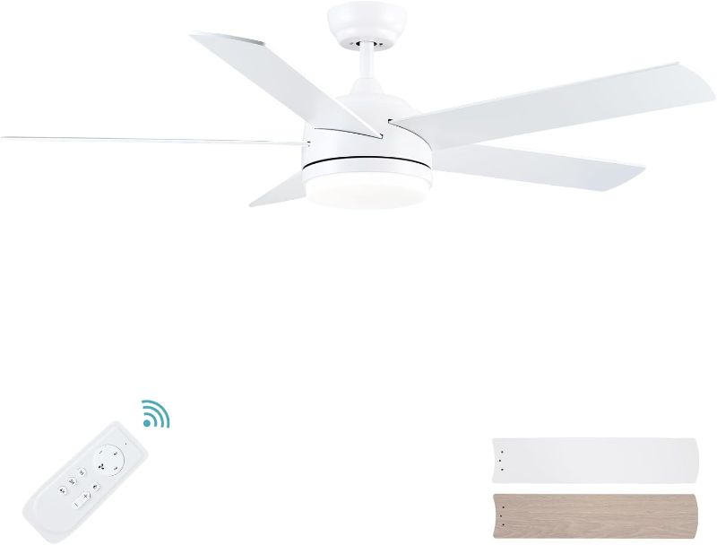 Photo 1 of Ceiling Fan with Lights, Remote Control, 52 Inch White Modern Ceiling Fan with Opal Glass and Reversible Daul Finish?Room Suitable for Living Room, Bedroom, Terrace (Indoor, Outdoor)
