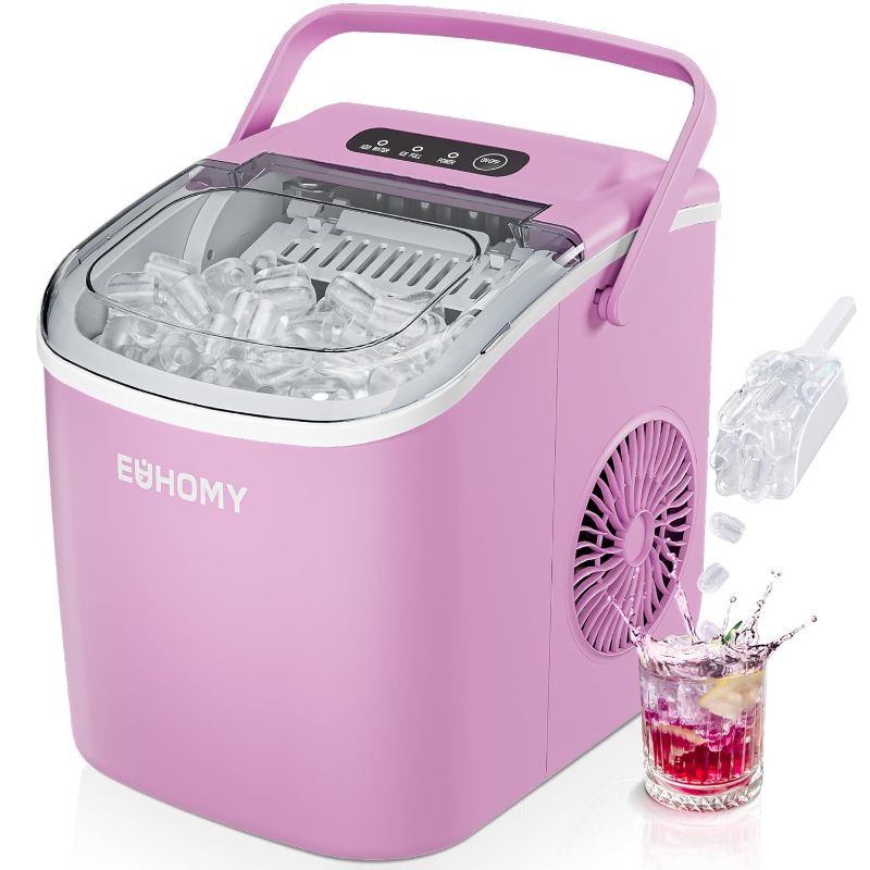 Photo 1 of PICTURE FOR REFERENCE! PURPLE, NOT PINK! EUHOMY Countertop Ice Maker Machine with Handle, 26lbs in 24Hrs, 9 Ice Cubes Ready in 6 Mins, Auto-Cleaning Portable Ice Maker with Basket and Scoop, for Home/Kitchen/Camping/RV
