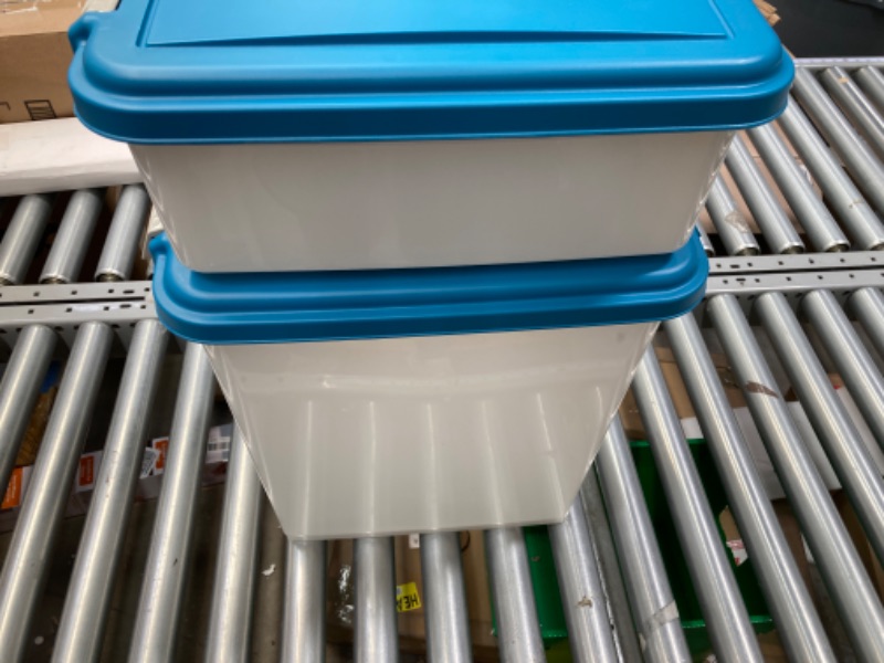 Photo 1 of ***MISSING WHEELS AND SCOOPER*** IRIS USA 30 lbs & 11 lbs Combo Airtight Dog Food Storage Container, Stackable Treat Box, 2-Cup Scoop, Wheels, Keep Fresh, Easy Mobility, Pearl/Blue Moon Blue Moon/Pearl