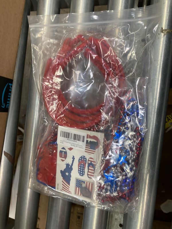 Photo 2 of 72 Pieces Fourth/4th of July Party Accessories Patriotic Party Favor Supplies, Include 6 Head Boppers, 6 Bead Necklaces, 36 Temporary Tattoo, 12 Mustache for Independence Day Party Props Deco
