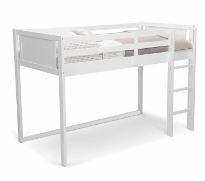 Photo 1 of Delta Children Twin Loft Bed with Guardrail and Ladder, White Snooze 6 inch Memory Foam Twin Mattress (Bundle) Loft Bed + Mattress Bed + Mattress White Loft Bed