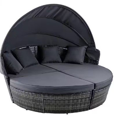 Photo 1 of 71 in. Gray Wicker Outdoor Patio Day Bed with Sunbrella Gray Cushions
