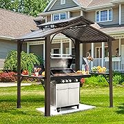 Photo 1 of ***SEE NOTES***Domi 8×5FT Hardtop Grill Gazebo, Outdoor BBQ Gazebo with Galvanized Steel Double Roof, Permanent Sun Shade Grill Canopy Shelter with 2 Side Shelves and Ceiling Hook for Patio Yard Garden (Brown)
