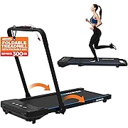 Photo 1 of 2 in 1 Folding Treadmill - Portable, Space-Saving, 2.5HP Under Desk Electric Treadmill with Foldable Handle, Large Belt for Walking and Jogging, 12 Exercise Programs - Black
