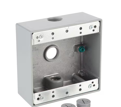 Photo 1 of 2-Gang Metallic Weatherproof Box with (3) 1/2 in. Holes, Gray