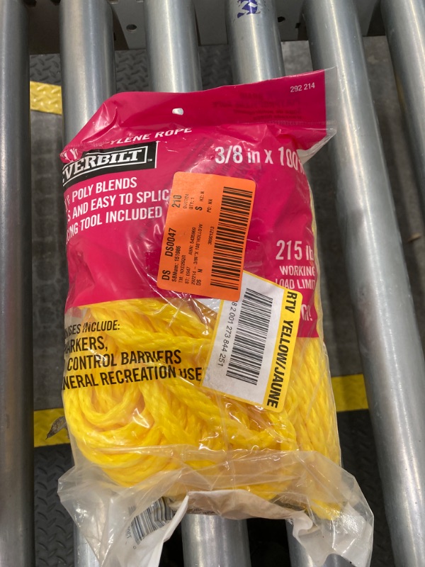 Photo 2 of 3/8 in. x 100 ft. Polypropylene Hollow Braid Rope, Yellow