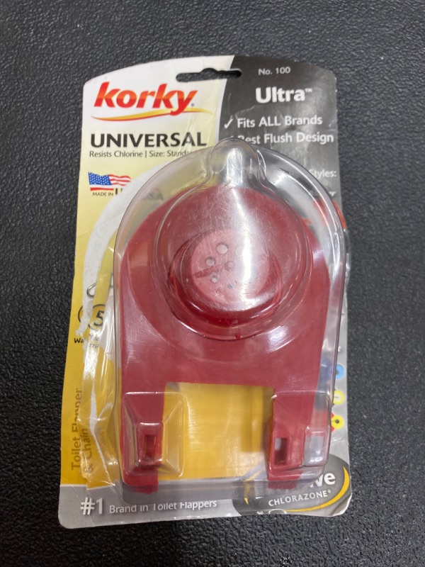 Photo 1 of Korky 100BP Ultra High Performance Flapper Fits Most Toilets - Long Lasting Rubber - Easy to Install - Made in USA, Small, Red,1 Pack 1 PACK Flapper