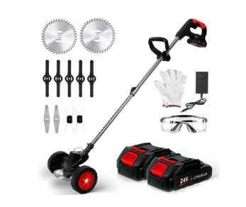 Photo 1 of ****PARTS ONLY, DIRTY****Cordless String Trimmer, HDJ 24V 48-in Telescopic Electric Weed Wacker on Wheels, Grass Trimmer with 4 Types Blades and 6000Amh Battery Powered for Garden, Yard, Black