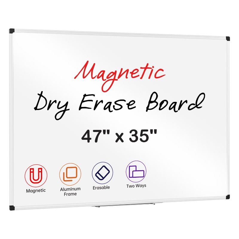 Photo 1 of Deli Magnetic Dry Erase Board, 47 X 35 Inches, Wall Mounted White Board with Pen Tray, Silver Aluminium Frame
