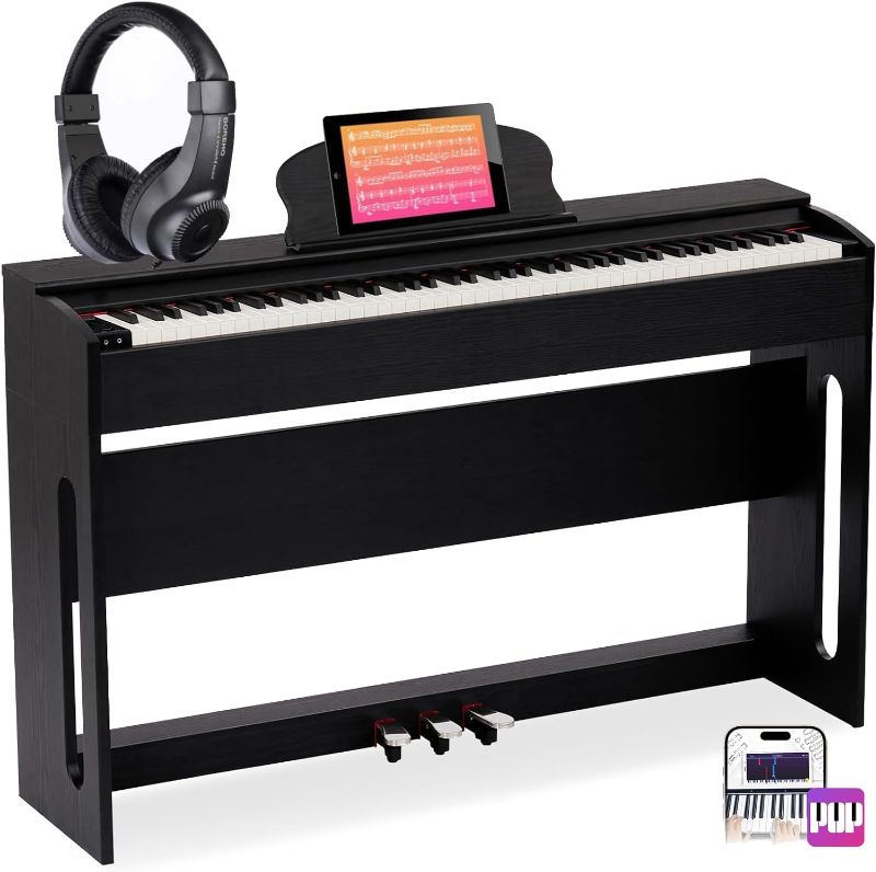 Photo 1 of 88-Key Weighted Hammer Action Digital Piano with Speakers,Furniture Stand and Triple Pedals,Beginner's Course- Comes With Headphones,Piano Lessons,B-83S
