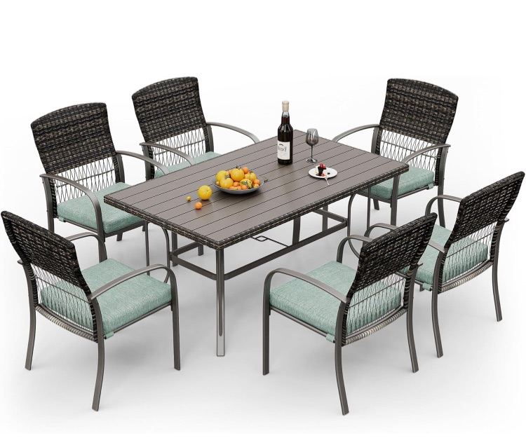 Photo 1 of ****THIS IS THE TABLE ONLY, NO CHAIRS*****Pamapic Patio Dining Table Set, Outdoor Dining Set 7 Piece, Outdoor Wicker Furniture Set with Removable Cushions for Backyard Garden Deck/Iron Slats Table Top(Green)