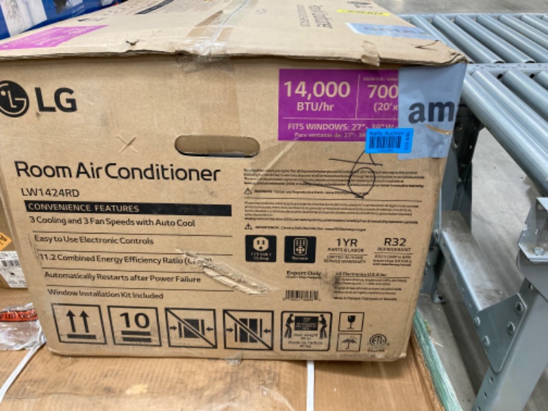 Photo 1 of LG LW1424RD, 14000 BTU, White 14,000 Window Air Conditioner, 115V, 700 Sq.Ft. (25' x 28' Room Size), Quiet Operation, Electronic Control with Remote, 3 Cooling & Fan Speeds, Auto Restart 14000 BTU Cool Only 115V White