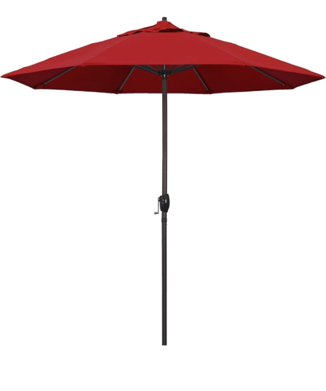 Photo 1 of California Umbrella 9' Round Aluminum Market Umbrella, Crank Lift, Auto Tilt, Bronze Pole, Red Olefin ( Packaging may vary )