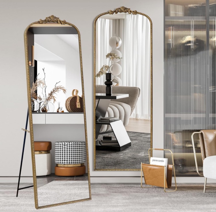 Photo 1 of Growsun Antique Vintage Gold Baroque Full Length Mirror, Tempered Glass 65''x22'' Full Body Floor Mirror with Free Standing,Wall-Mounted or Leaning Against Wall for Bedroom, Living Room