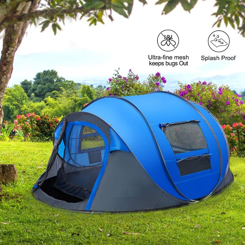 Photo 1 of 4 Person Pop Up Tents for Camping, CoPedvic Waterproof Instant Family Tents Upgraded Large Size with 2 Doors, Blue