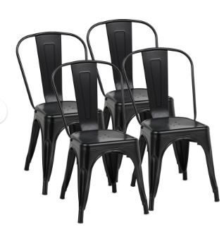 Photo 1 of COMHOMA Metal Dining Chair Industrial Modern Iron Stackable Bistro Chair Set of 4, Gunmetal