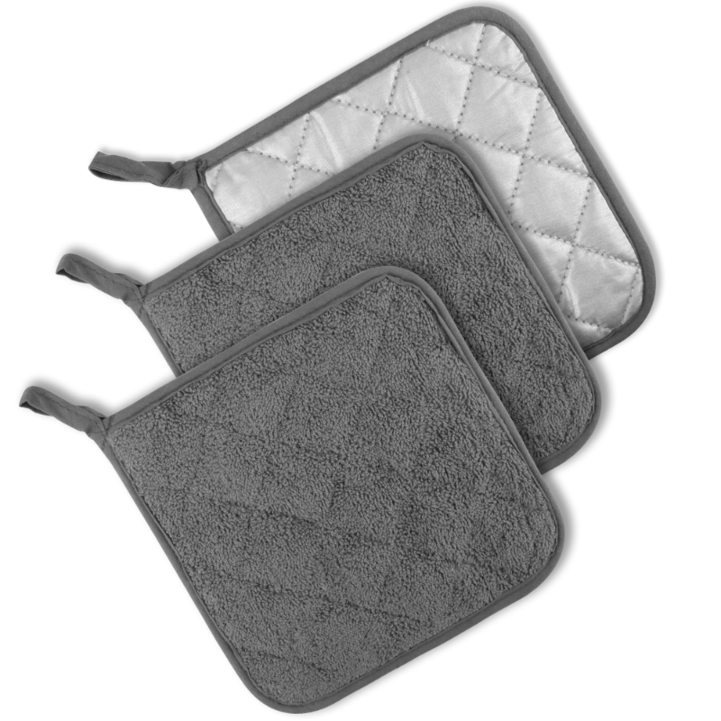 Photo 1 of SUGARDAY Kitchen Pot Holders Sets Heat Resistant Pot Holder Cotton Oven Hot Pads for Cooking Baking Set of 3 7x7" Gray