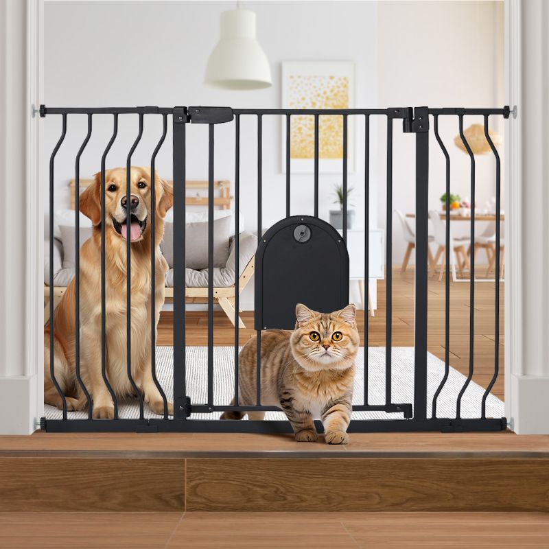 Photo 1 of 29.5-48.4'' Pet Gate Dog Gate with Cat Door, Pressure Mount, Safety Gate Gift,Black